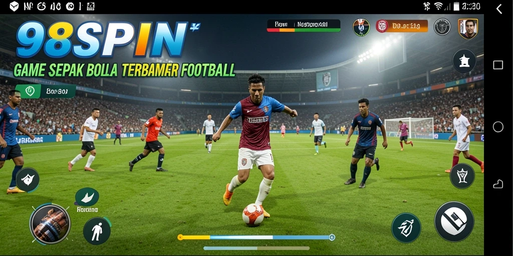 Screenshot gameplay 98SPIN menampilkan aksi sepak bola yang seru dan dinamis.
