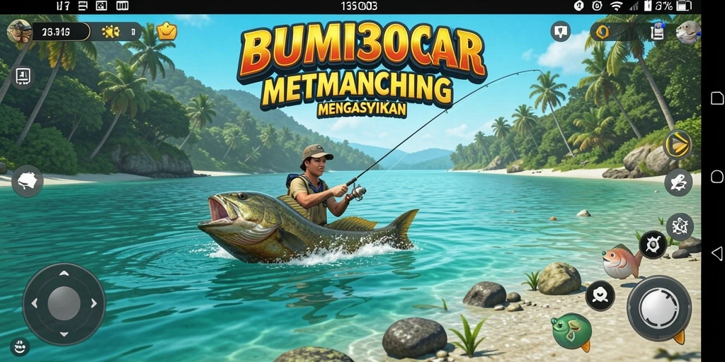 Tampilan gameplay BUMI303 dengan aksi memancing yang seru.