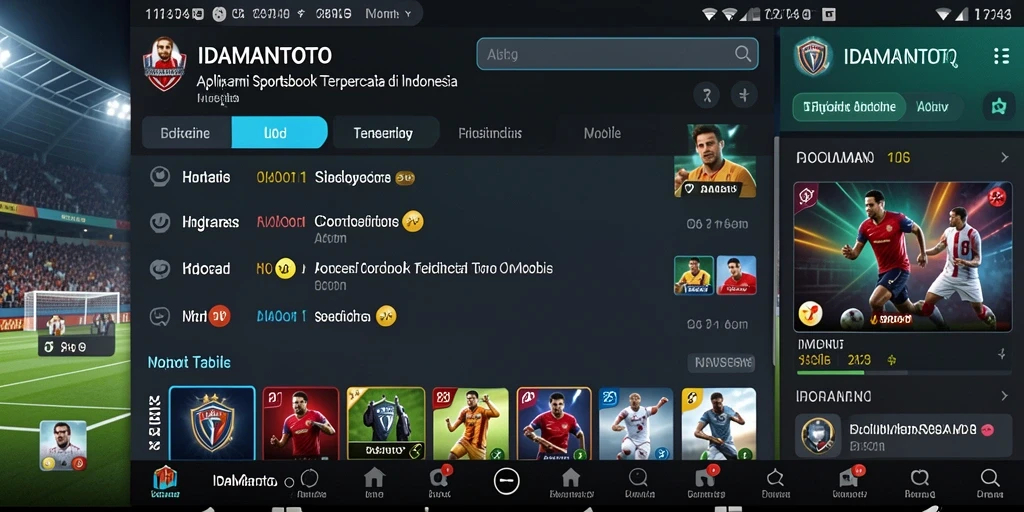 Gambar menampilkan antarmuka sportsbook IDAMANTOTO dengan berbagai pilihan taruhan.