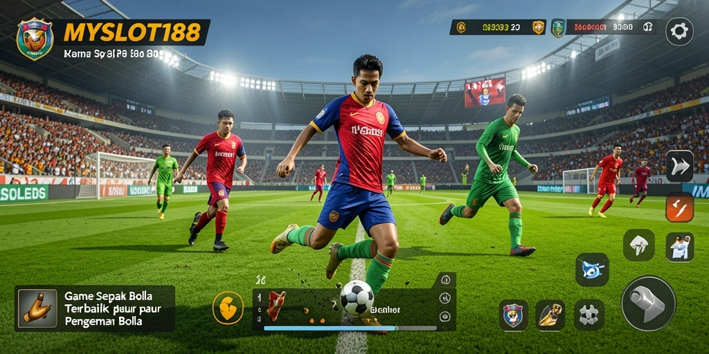 Screenshot MYSLOT188 menampilkan aksi seru di lapangan sepak bola.