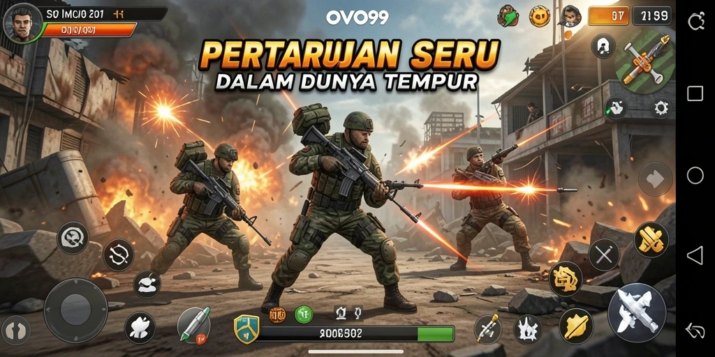 Tampilan gameplay OVO99 menampilkan aksi pertarungan seru dan karakter unik.