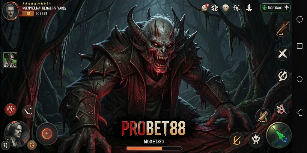 Screenshot utama PROBET88 menampilkan gameplay yang mencekam dan penuh aksi.