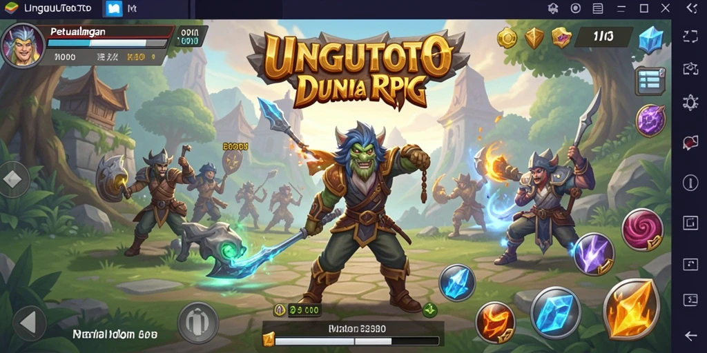 Tangkapan layar dari gameplay UNGUTOTO yang menampilkan pertarungan epik RPG.